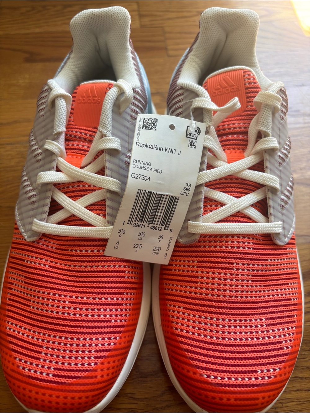 adidas Kids RapidaRun Knit J Orange/White Athletic Sneakers